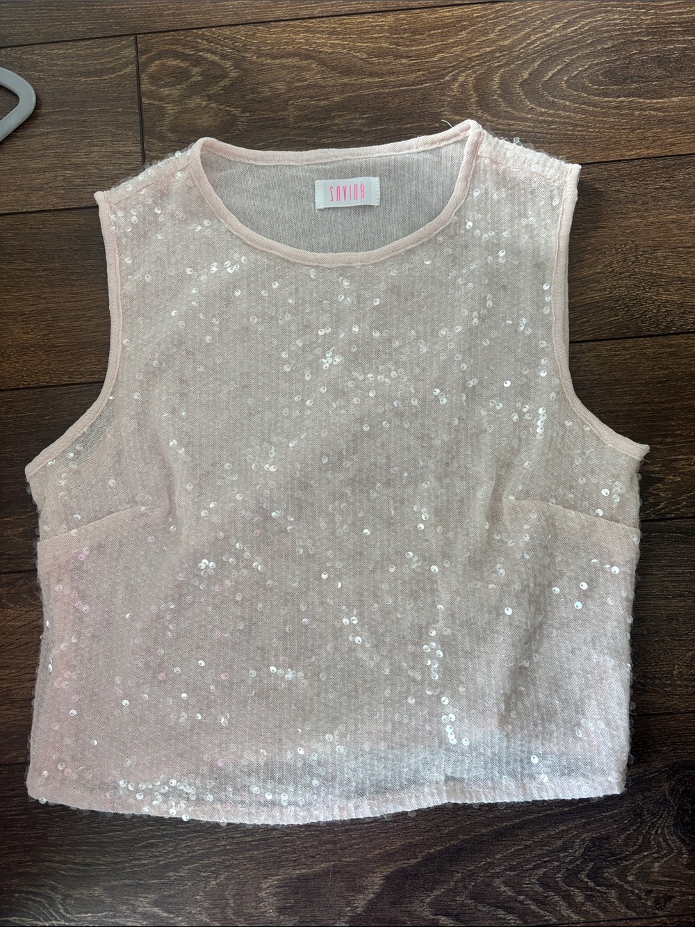 SAVIDA Blush Sequin Sleeveless Crop Tank